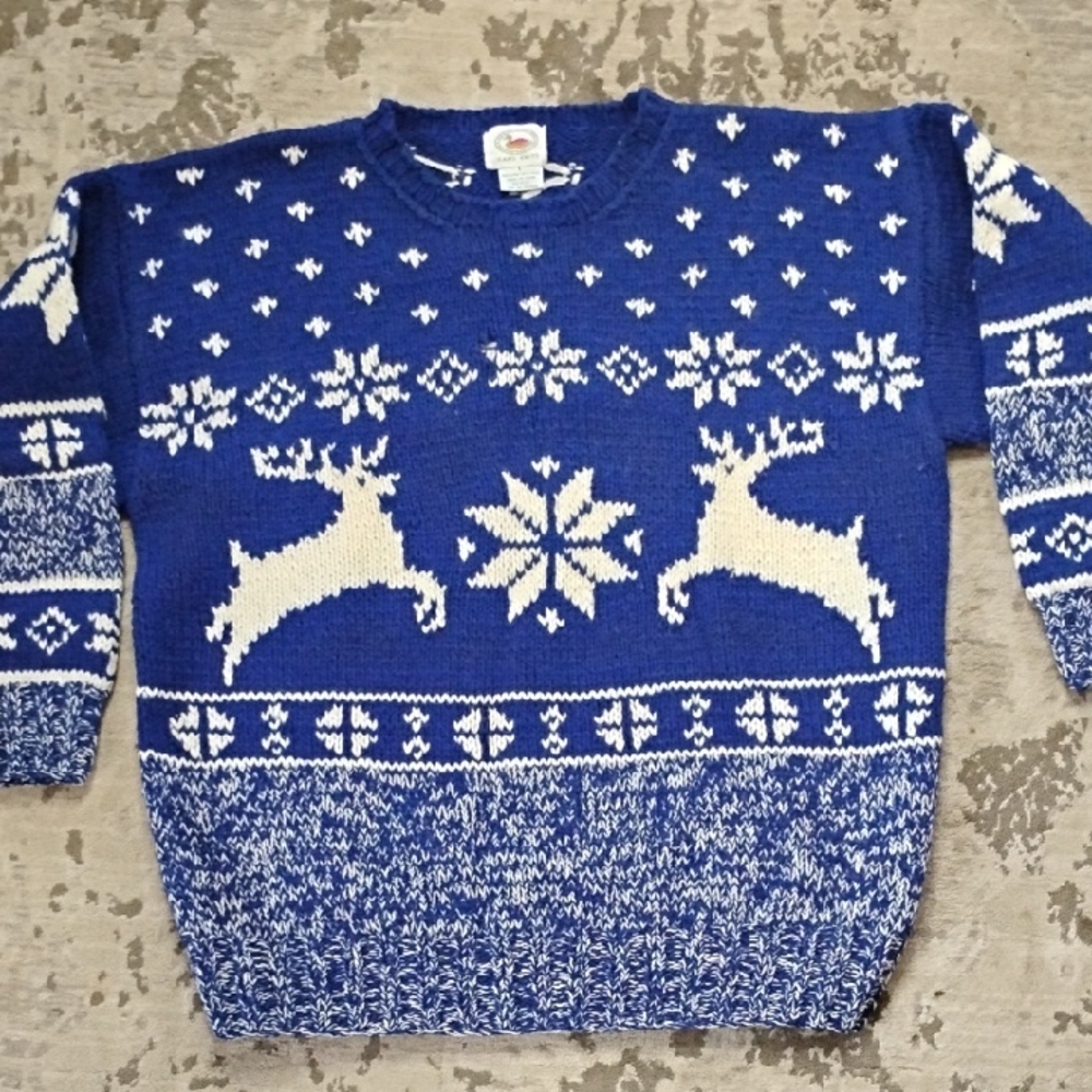 -Marsh Landing Blue Reindeer Pattern Sweater